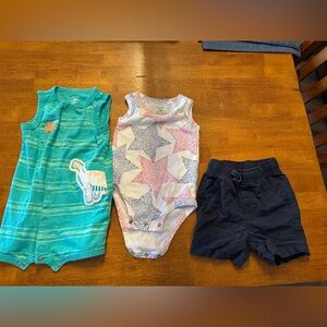 18 M Carter’s Bundle of 1 Romper and 1 Tank Top and Jumping Beans Navy Shorts